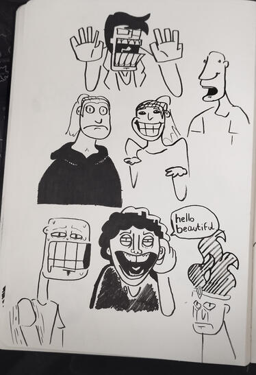 some unnamed doodles, plus two self portraits in the middle there, see?